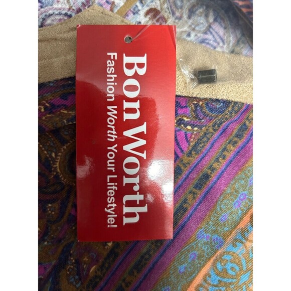 BonWorth XS Petite Boho Paisley Top Multicolor Suede Trim Blouse 3/4 Sleeve NWT - Picture 8 of 10